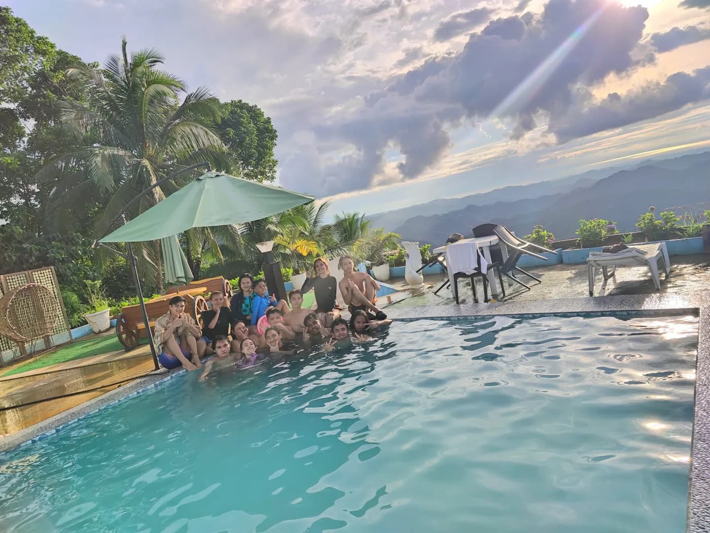 College team building at a mountain-view resort